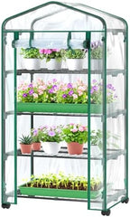 Ohuhu Mini Greenhouse for Indoor Outdoor with Wheel, Small Plastic Plant Green House 4-Tier Rack Stand Portable Greenhouses with Durable PVC Cover for Seedling by Ohuhu