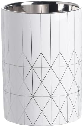 Ceramic Planter for Garden, Modern Geometric Pattern Finish, Accent Round Home Tabletop Decor for Patio, Balcony, Bedroom, Silver+White, 6.3" x 8.7" by XUOXFUTZIG
