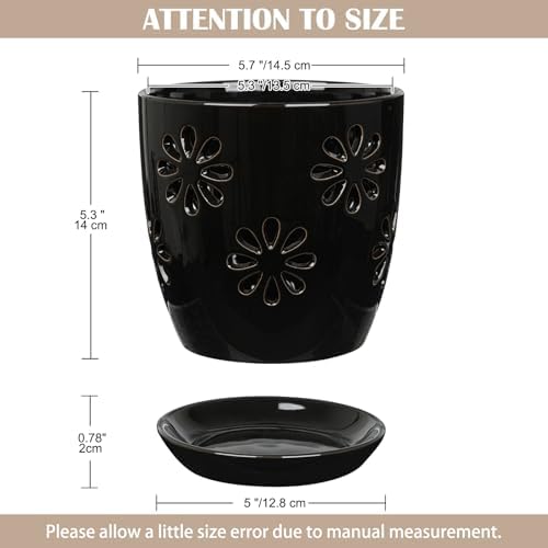 Oairse 6 inch Orchid Pots with Holes, Black Ceramic Orchid Pot for Repotting Small Indoor Plant Pots with Drainage Holes and Saucers Decorative Flower Planter for Orchids, Indoor Plant - Image 3
