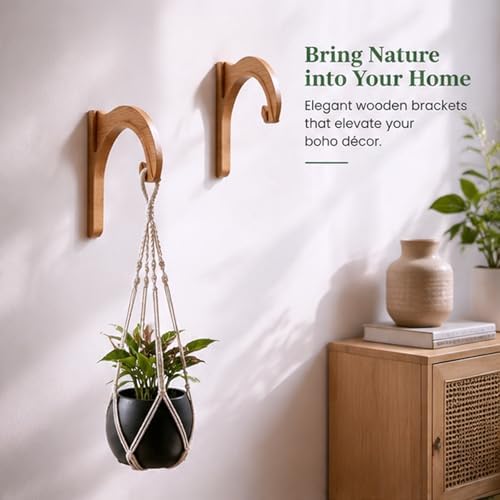 2 Pack Wooden Plant Hanger Bracket 7.5 Inch, Solid Wood Wall Hooks for Macrame Plant Hangers, Lanterns, Bird Feeders, Dream Catchers, Boho Indoor Outdoor Decor, Housewarming Gift - Image 3