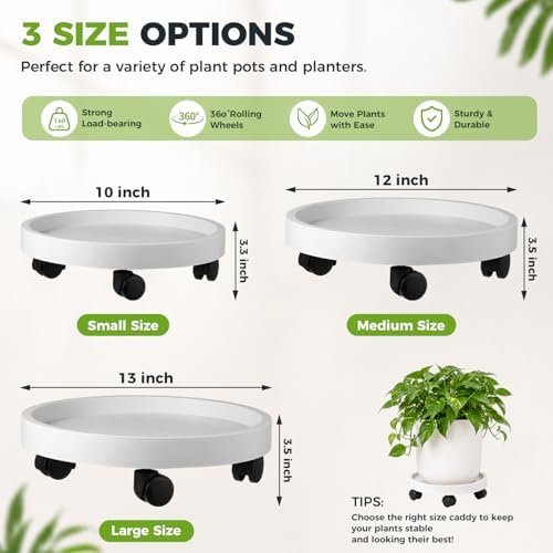 5 Pack 12 Inch Plant Caddy with Wheels Rolling Plant Stand with Casters Plant Dolly Coasters Heavy Duty Large Potted Plant Mover Roller Base for Indoor Outdoor, White - Image 2