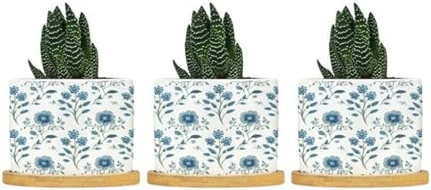 Mughal Flower in Ceramic Planter Blue Floral Planters for Outdoor Plants with Drainage Holes and Saucers Pot for Indoor Outdoor Garden by BRUYU5SE