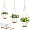 Mkono 4 Pack Fake Hanging Plant and Macrame Plant Hangers with Self Watering Plant Pots Indoor Set of 3 Hanging Baskets Flower Pot Holders with Hooks No Tassels 3 Different Size for Boho Home Decor by Mkono