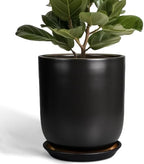 Ceramic Planter 10 Inch - Ceramic Pot for Indoor Plants Outdoor Plant Pot with Drainage Hole and Saucer Cylinder Flower Pot Black by SUNPOTFOR