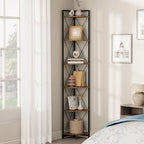 6 Tier Corner Shelf Stand, 78" H Tall Corner Bookshelf, Rustic Brown - Image 7