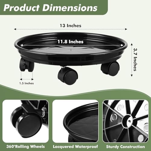 7 Packs Plant Caddy with Wheels 11.8" Plastic Rolling Plant Stands Heavy-duty Plant Dolly with Casters Indoor Outdoor Wheeled Plant Roller Base Large SaucerTray Mover - Image 4