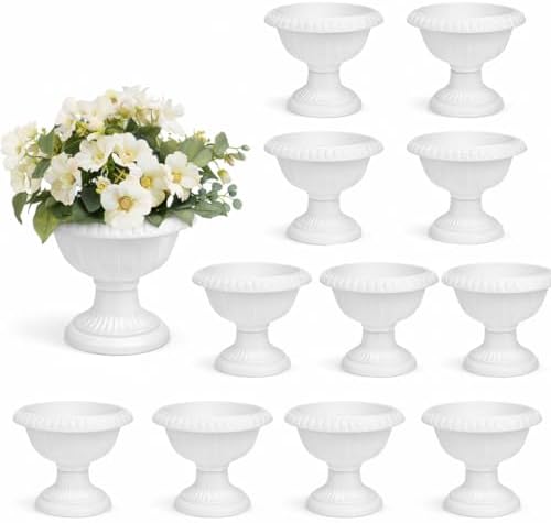 Yardwe 12 Pcs Small Plastic Urn Planter, Mini Roman Pot Pedestal Planters for Wedding Centerpieces, Vintage Decorative Flowerpot for Table Decor, White by YARDWE