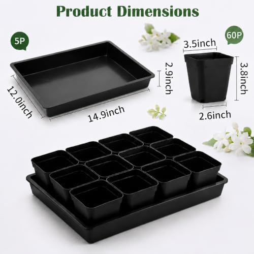 5 Pack Plastic Seed Starter Tray with 60pcs 3.5 inch Nursery Pots - Image 2