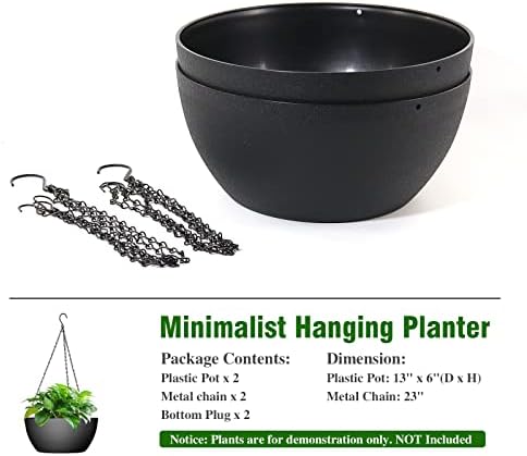 WOUSIWER 13 inch 2Pack Large Hanging Planters for Outdoor Indoor Plants with Drainage Holes and Chain, Round Hanging Flower Pots for Garden Home Porch Decor, Black - Image 7