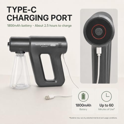Cordless Handheld Nano Atomizer Spray Gun 380ml Gunmetal Gray - Image 6