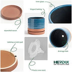HERDUK 8 Inch Pots for Plants, Ceramic Planter Pot with Drainage Hole & Saucer, Indoor/Outdoor Cylinder Round Planter Pot, Blue & Terracotta - Image 4