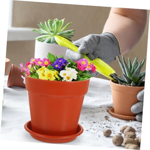 Homoyoyo 10pcs Terracotta Color Plastic Flower Pots with Saucer, 14.5cm Diameter Tabletop Planter Pots for Succulent and Indoor Plant Nursery, Garden Planting Container Set - Image 6