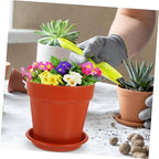 Homoyoyo 10pcs Terracotta Color Plastic Flower Pots with Saucer, 14.5cm Diameter Tabletop Planter Pots for Succulent and Indoor Plant Nursery, Garden Planting Container Set - Image 6