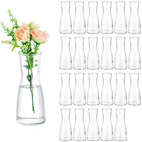 Hewory Glass Bud Vases for Centerpieces - Clear Small Flower Vase Set of 24, Modern Minimalist Cute Mini Decorative Bulk Vases for Wedding Bridal Shower Birthday Party Events Dining Room Table Decor by Hewory