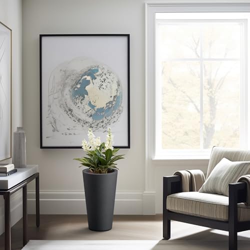 Kante Black Concrete Planter 19.7" Tall All-Weather Round Large Pot - Image 3