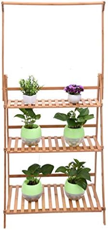 Naano 【USA RAPID 3 Tier Foldable Hanging Plant Stand Bamboo Planter Shelves Flower Pot Organizer Storage Rack Folding Display Shelving Plants Shelf Unit Holder Indoor Outdoor Garden (Wood color) - Image 4