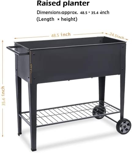 48.5*24.5*35.4in Raised Garden Bed, Raised Planter Box with Legs Outdoor Elevated Garden Bed On Wheels for Vegetables Flower Herb Patio （Black） - Image 2