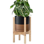 D'vine Dev Ceramic Pot with Natural Wood Stand, Black/Tan, 8 in, 55-B-N-7 by DvineDevPlanterPotsandStand