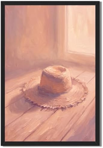 Straw Hat Still Life Wall Art, Black Framed Impressionist Print by Unknown