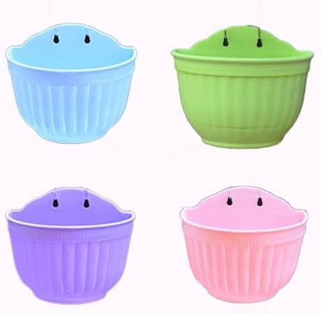 4 Pcs Hanging Planters Flower Pot, Colorful Resin Wall Plant Basket Flower Hanger, Indoor Outdoor Detachable Hook Bucket Plants Holder for Garden Balcony Fence Window Trellis Mounted (Multicolour7) by Unknown