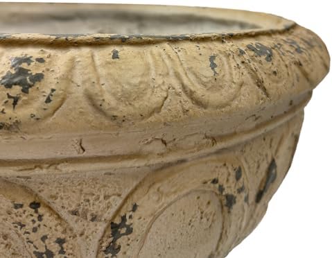 Antique White Garden Urn Planter 17.71" Wide Decorative Outdoor Indoor Flower Pot with Drainage Hole and Stopper, Magnesium Oxide Classic Plant Container for Patio Lawn Porch Entryway Garden Decor - Image 3