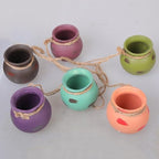 6 Pieces Pot Tied Rope Wall or Ceiling Mount Hanging Succulents Plant Flower Pot Multicolor Ceramic Indoor Decor Small Hanging Pots for Succulents Outdoor Indoor on Wall Ceramic - Image 6