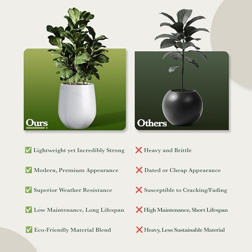 DTY Premium Mt Wilson Tall Tapered Fiberstone Planter for Indoor Outdoor Use, Modern Large Olive Tree Pot with Drainage Hole, Includes 2 Coco Mats. White, Large 20.1'' D x 21.9'' H. 15.4” Pot Opening - Image 5
