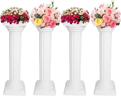 Elegant 4Pcs Roman Column Set - 34 Inch Plastic Greek Column Statues with Flower Pot Pedestal Stands for Wedding Decoration by LOYALHEARTD