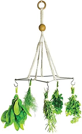 Generic Handcrafted Herb Drying Rack Flower Drying, Boho Star Kitchen Decor Dryer, Plant Hanger Indoor, Macrame Mobile Hanging Gift for Gardener and Lover, 6 Hooks, FLOWERHERB01, Ivory by Joyfulmuze