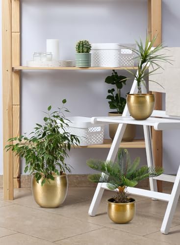 Serene Spaces Living Gold Brass Look Vintage Aluminum Vase - Perfect Decorative Accent for Plants, Weddings, and Events, Metallic Pot for Home, Medium, Measures 9" Diameter and 7" Tall - Image 2