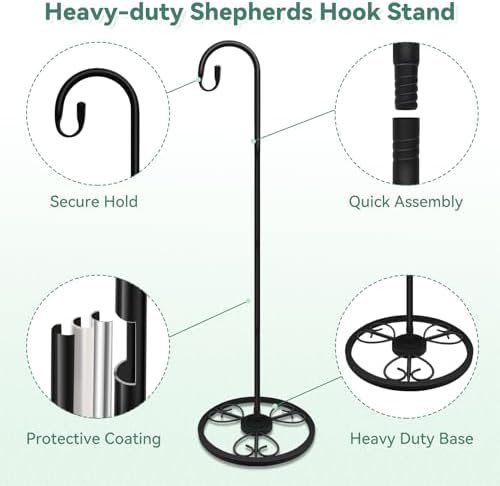 63" Adjustable Shepherds Hooks Stand for Wind Chimes, Hummingbird Feeders, Lanterns, Hanging Plant Stand Indoor Outdoor Patio Garden - Image 2
