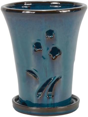 W&W Orchid Pot with Holes and Saucer for Repotting, 6 x 7 Inch, Teal - Image 2