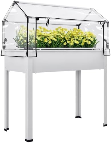 Outsunny Raised Garden Bed with Flip-Up Cover, 39.4"x18.9"x48.8", White by Outsunny