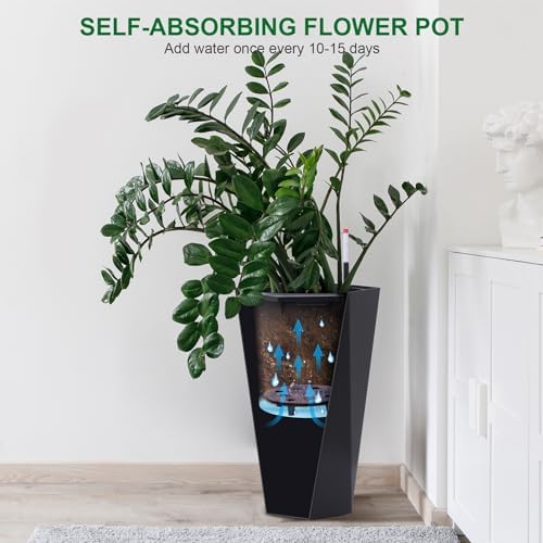 22.5 Inch Tall Planters Set of 2, Self Watering Plant Pots Outdoor Planters - Image 3