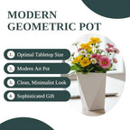 CZ Grain Modern White Geometric Tapered Planter | Minimalist Design for Succulents, Herbs & Small Plants | Hostess, Holiday or Coworker Gift | Indoor Flower Pot | Designer Aesthetic 6.6"x8.3" (3) - Image 5