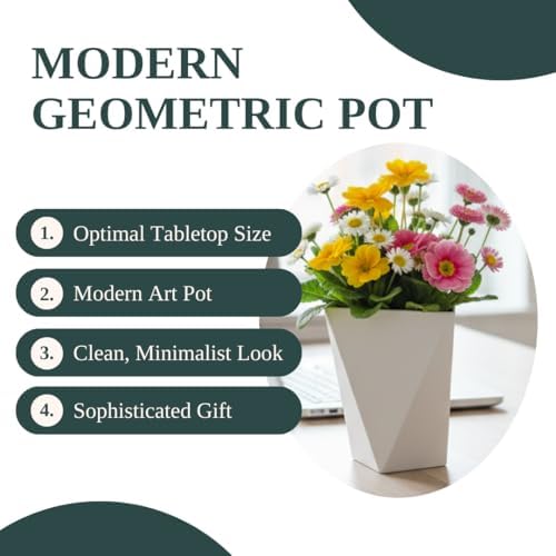 CZ Grain Modern White Geometric Tapered Planter | Minimalist Design for Succulents, Herbs & Small Plants | Hostess, Holiday or Coworker Gift | Indoor Flower Pot | Designer Aesthetic 6.6"x8.3" (3) - Image 5