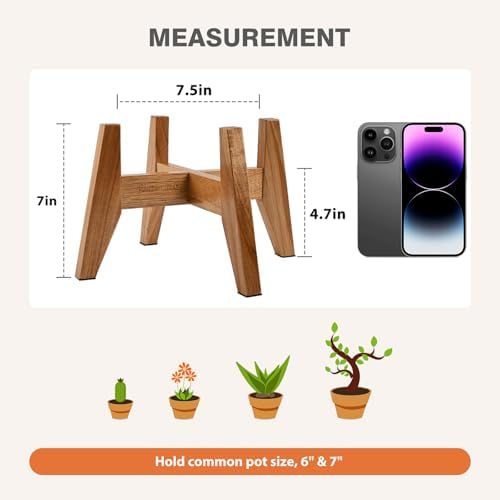 Wooden Plant Stand Indoor, Acacia Wood Mid Century Planter Stand, 2 Pack - Image 3