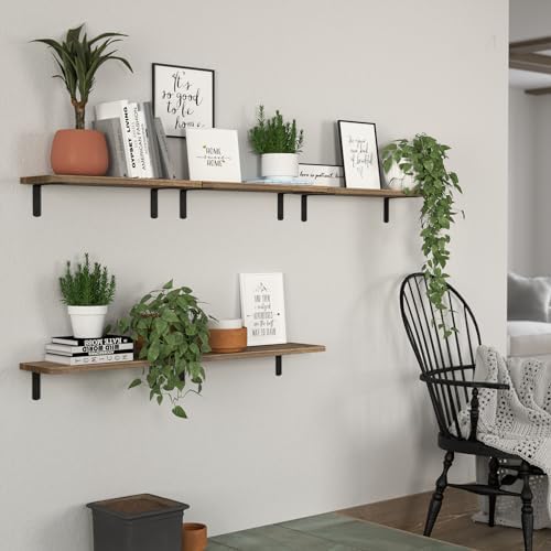 DOLLFIO Floating Wall Shelves, Decor & Storage, Rustic Brown, 16.5'', 5Pcs - Image 5
