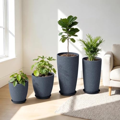 ZMTECH 4 Pack Plastic Planters 21/18/12/10in, Indoor Outdoor Round Planter for Porch, Large Plant Pot with Drainage Hole for Home Garden Front Door, Modern Decorative Pots for Plants (Dark Gray) - Image 5