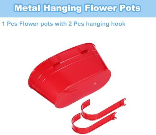 uxcell Rail Planter for Outdoor Plants, 4 Pcs 11" Iron Wall Hanging Planters Fence Railing Balcony Planters with Drainage Holes and Detachable Hooks, Red - Image 3