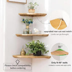 Corner Shelves, Floating Corner Shelf, Set of 2 Solid Oak Wood Wall Shelves, Round End Wall Mount with Wire Hole Shelving for Small Plant for Bedroom Kitchen, Living Room 8.7“ - Image 3