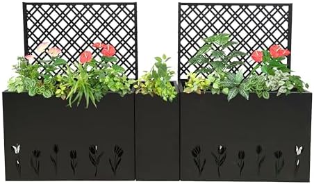 23.6in 3-Piece Raised Garden Bed with Trellis, Metal Planter Box by Noeko