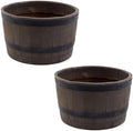 RTS Home Accents Polyethylene Whiskey Barrel Planter for Indoor or Outdoor Gardening, Woodgrain with Black Stripes (2 Pack) by RTSCompaniesInc