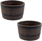 RTS Home Accents Polyethylene Whiskey Barrel Planter for Indoor or Outdoor Gardening, Woodgrain with Black Stripes (2 Pack) by RTSCompaniesInc