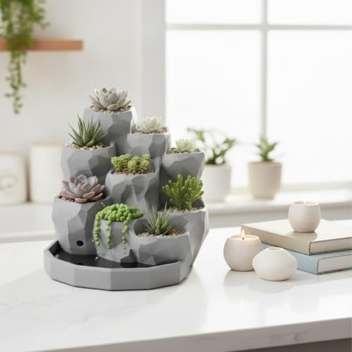 1 Pack Geometric Planter for Succulents, Modern PP Plastic Pot for Desk and Shelf Display, Compact Indoor Container - Image 3
