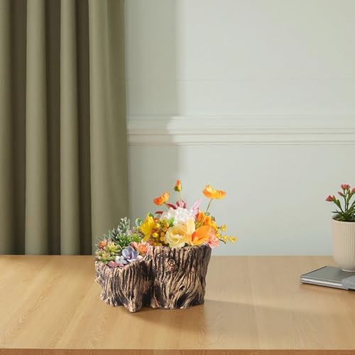 Succulent Tree Stump Planter, Concrete, 6.7 in Outdoor Planter, 3.3 in Opening, Rustic Design, Perfect for Small Plants - Image 4