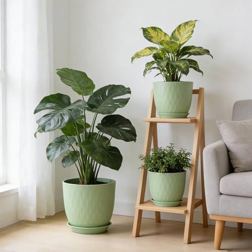 GARDIFE 5-Pack Plastic Plant Pots 7-10in with Drainage & Saucers, Green - Image 7
