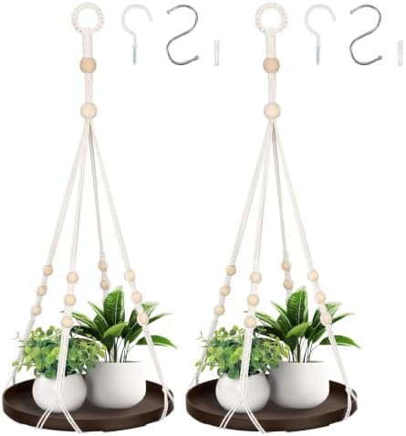 GREANER Brown Hanging Indoor Planters, 2 Packs Macrame Plant Hanger with Handmade Cotton, Hanging Plant Holder for Window Home Decor (Pots Not Included) by GREANER