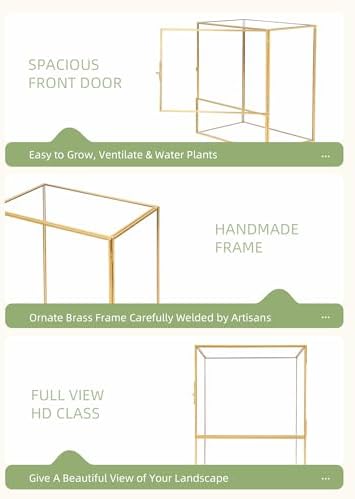 REDHUGO Glass Planter Terrarium with Door, Geometric Display Box, Gold - Image 5