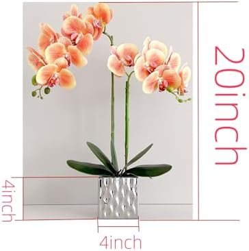 Artificial Orchids Silver Vases Orchids Artificial Flowers Orange Orchid Height 20 inches - Image 4